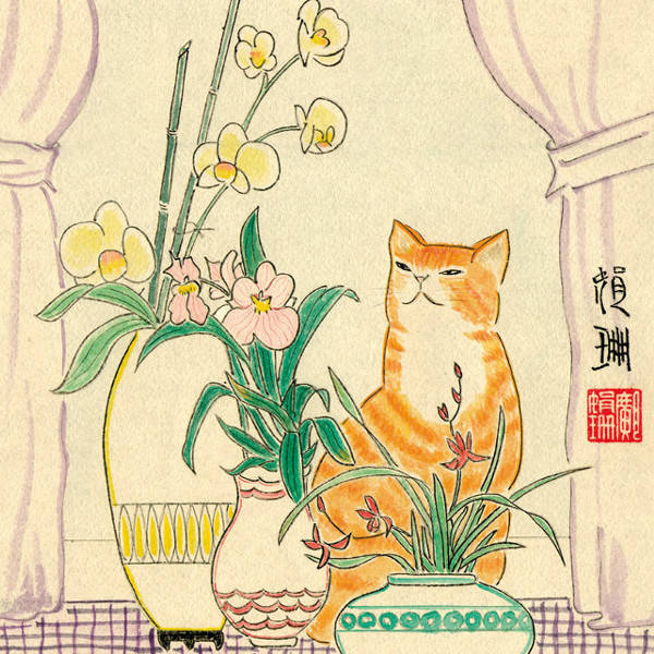 Le chat et l'orchidée